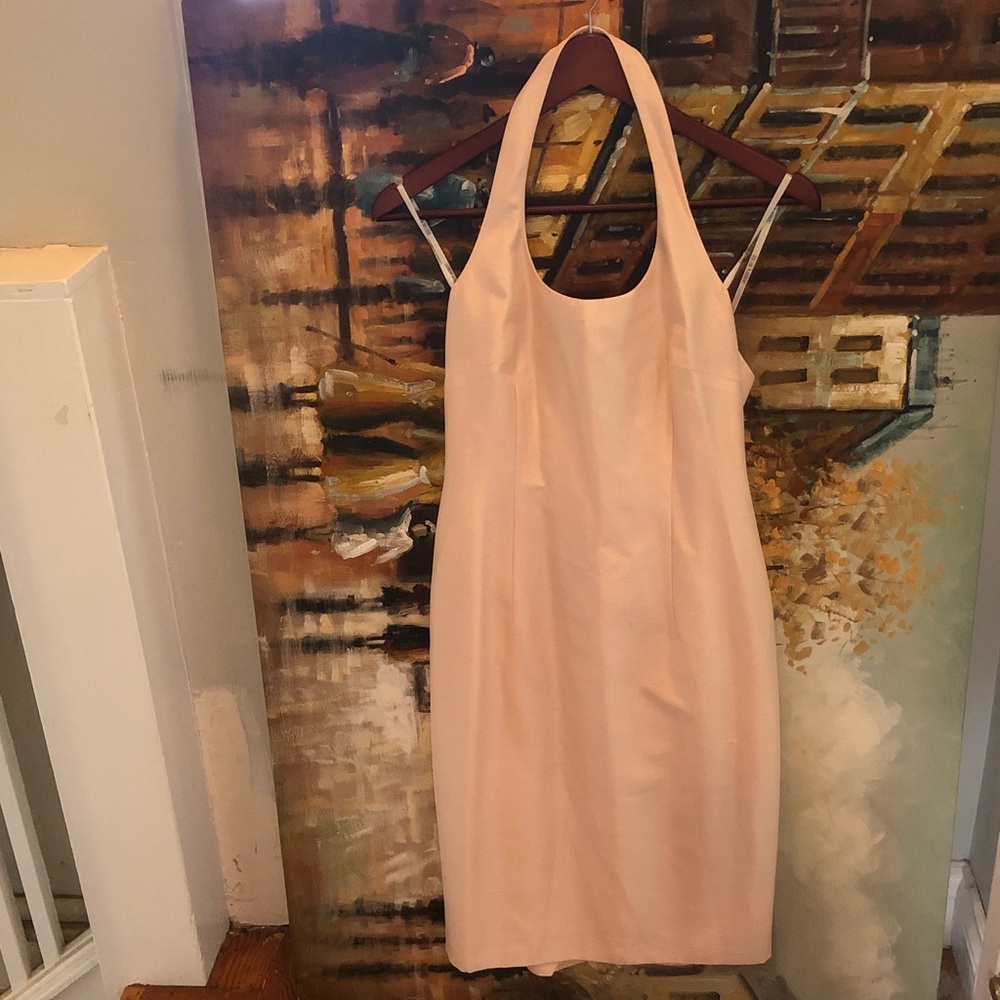 Laundry By Shelli Segal Silk Blush Pink Halter Midi Sheath Dress